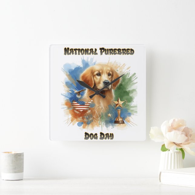 Golden Retriever Honours Purebred Dog Day Square Wall Clock (Home)