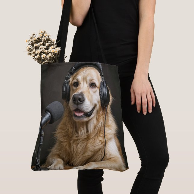 Golden Retriever Hosting a Podcast Tote Bag (Close Up)