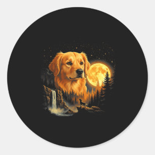 Golden retriever howling to the moon vintage funny classic round sticker