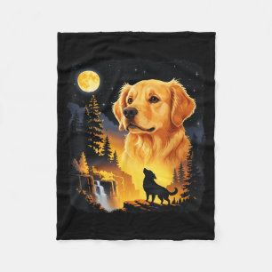 Golden retriever howling to the moon vintage funny fleece blanket