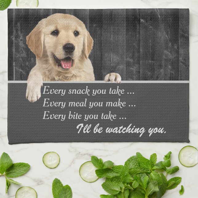 Golden Retriever Humour On Barn Wood Kitchen Towel (Folded)
