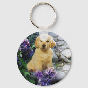 Golden Retriever Hydrangea Keychain