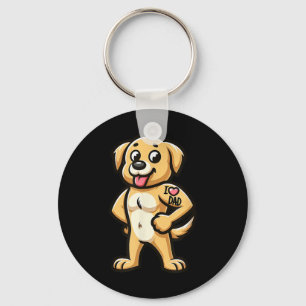 Golden Retriever I Love Dad Funny Dog Tattoo _1 Keychain