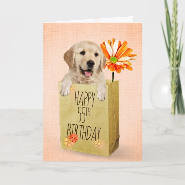 Golden Retriever in 55th Birthday Bag Card (Front)
