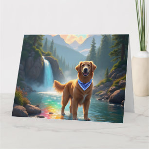 Golden Retriever in a Fantasy Rainbow River Card