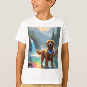 Golden Retriever in a Fantasy Rainbow River T-Shirt