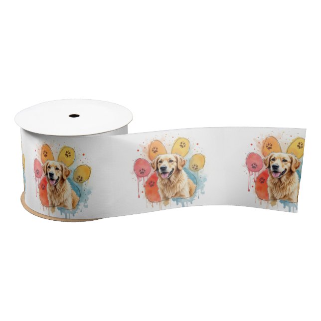 Golden Retriever In a Pawprint Satin Ribbon (Spool)