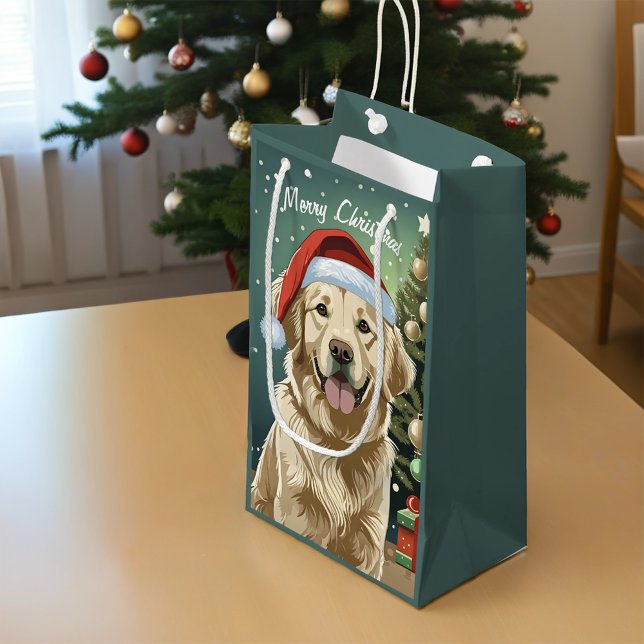 Golden Retriever In A Santa Hat Small Gift Bag (Creator Uploaded)