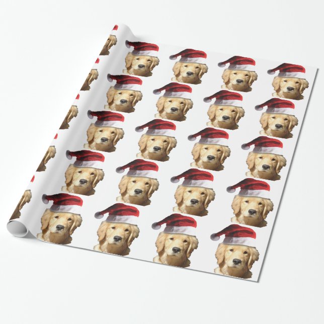 Golden Retriever in a Santa Hat Wrapping Paper (Unrolled)