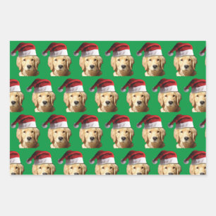Golden Retriever in a Santa Hat Wrapping Paper Sheet