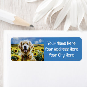 Golden Retriever in a Sunflower Field