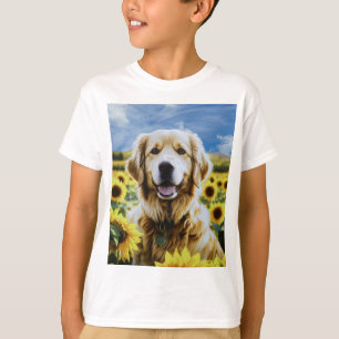 Golden Retriever in a Sunflower Field T-Shirt