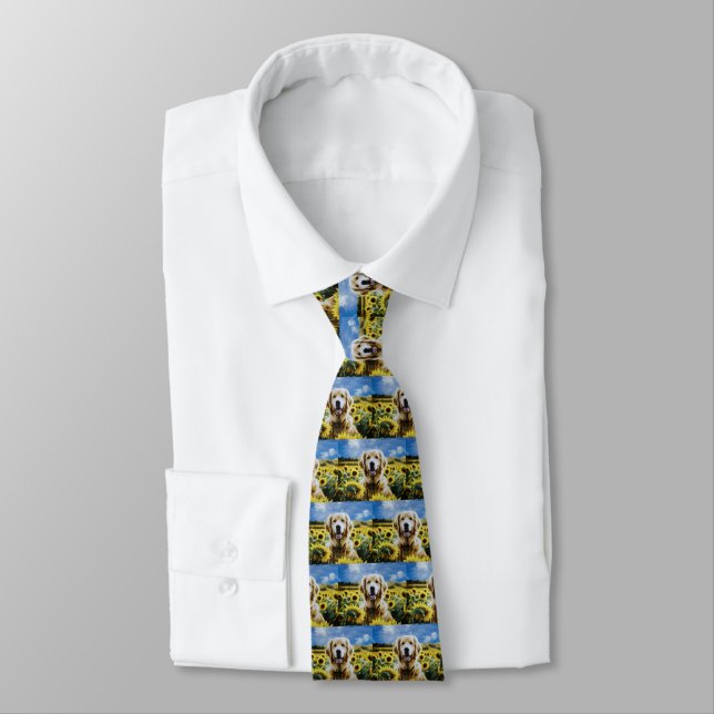 Golden Retriever in a Sunflower Field Tie (Tied)