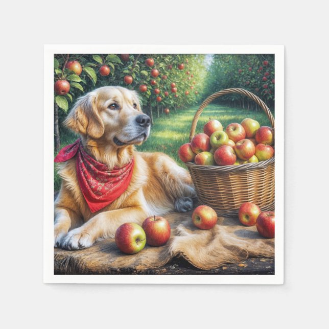 Golden Retriever In Apple Orchard Napkin (Front)