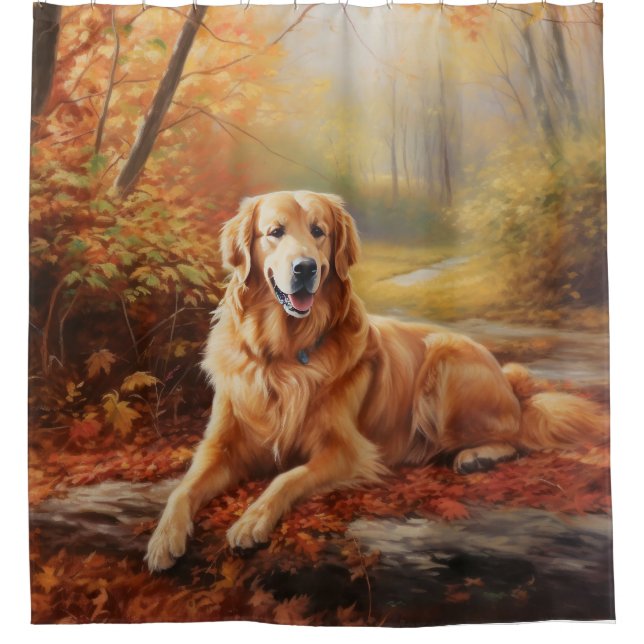 Golden Retriever in Autumn Leaves Fall Inspire  (Front)