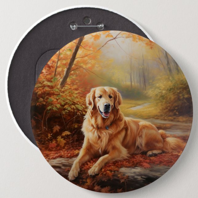 Golden Retriever in Autumn Leaves Fall Inspire  6 Inch Round Button (Front & Back)
