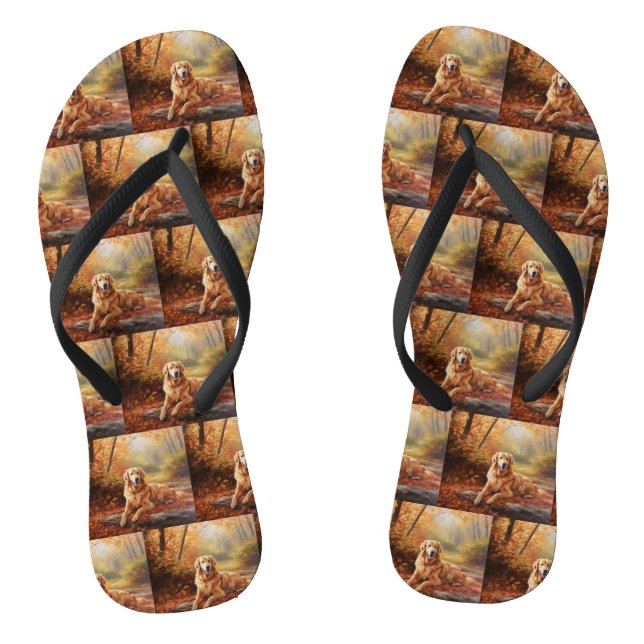 Golden Retriever in Autumn Leaves Fall Inspire  Flip Flops (Footbed)