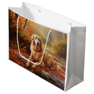 Golden Retriever in Autumn Leaves Fall Inspire  Large Gift Bag
