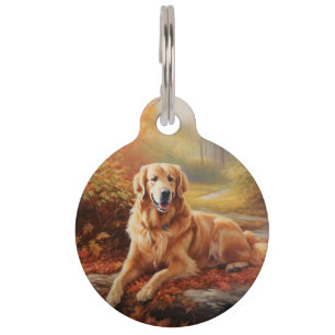 Golden Retriever in Autumn Leaves Fall Inspire  Pet Tag