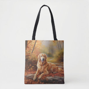 Golden Retriever in Autumn Leaves Fall Inspire  Tote Bag