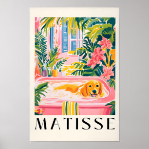 Golden Retriever In Bathtub, Funny Bathroom Poster