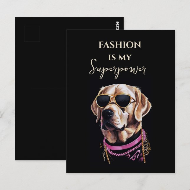 Golden  retriever in black glasses in gold chains postcard (Front/Back)