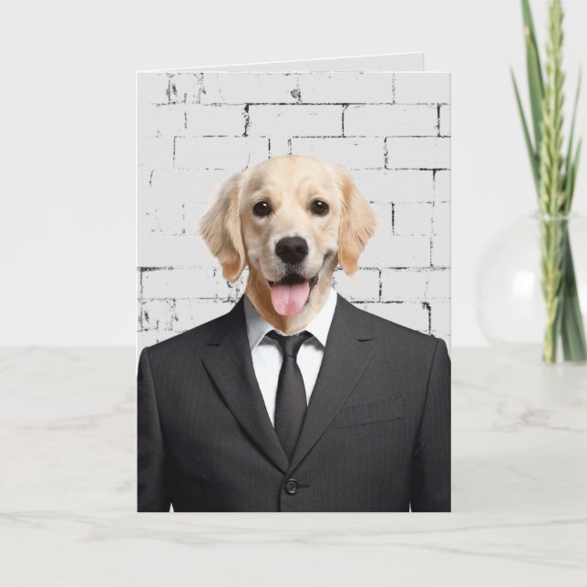 golden retriever in black suit card (Front)