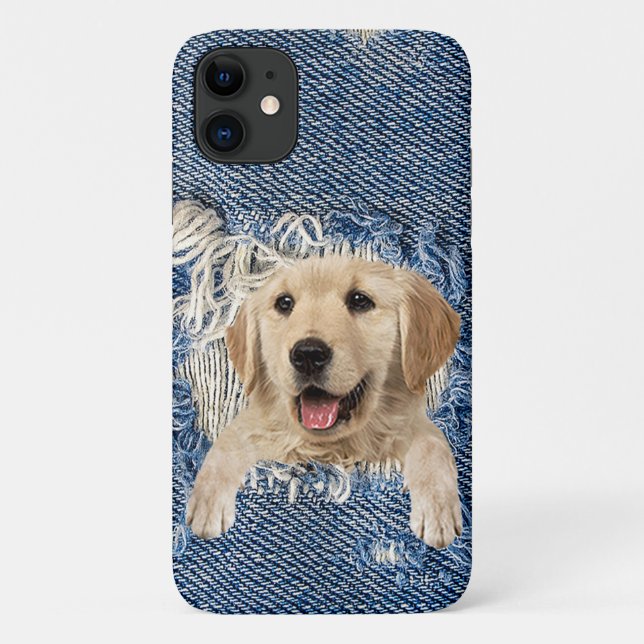 golden retriever in blue denim hole Case-Mate iPhone case (Back)