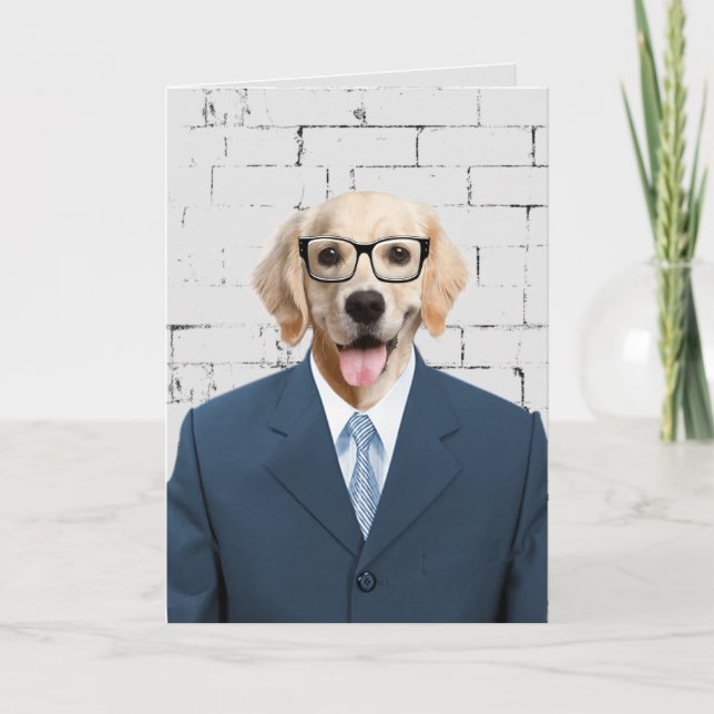 golden retriever in business suit card (Front)