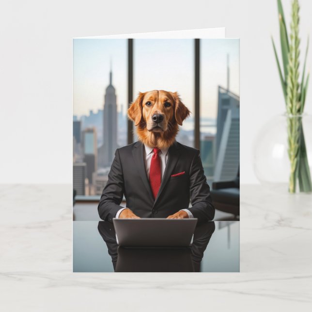 Golden Retriever In Business Suit for Birthday Card (Front)