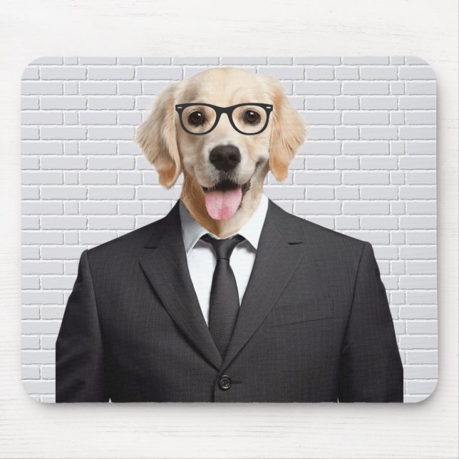 golden retriever in business suit mouse pad (Front)