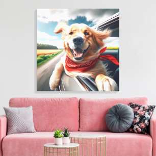 Golden Retriever In Car Window Canvas Print