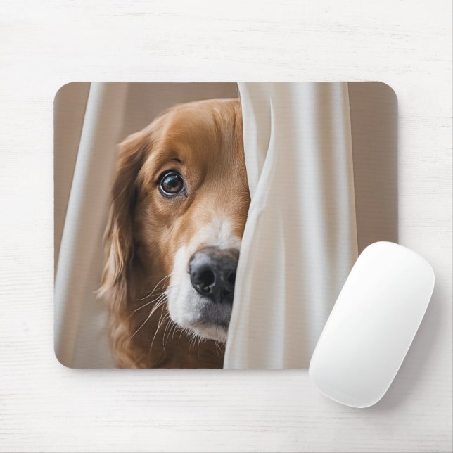 Golden Retriever In Curtain Mouse Pad (With Mouse)