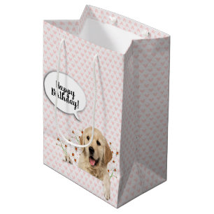 Golden Retriever in daisies and hearts Medium Gift Bag