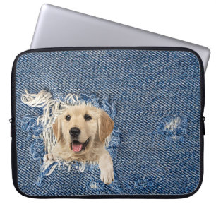 Golden Retriever in Denim Hole  Laptop Sleeve