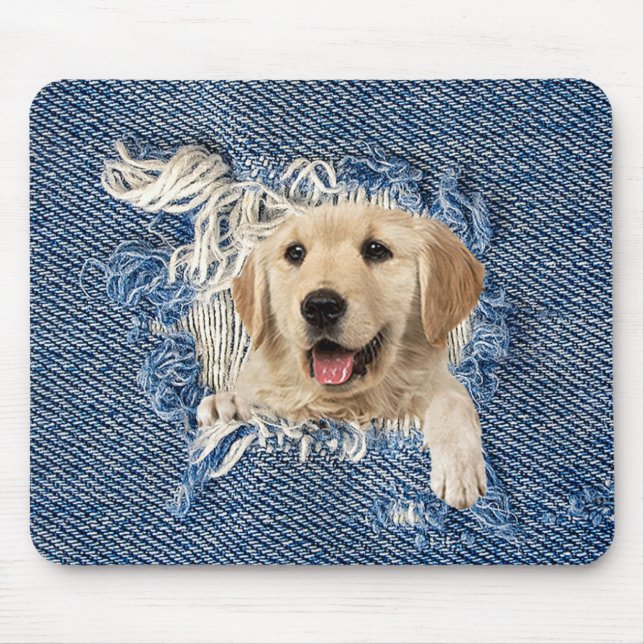 Golden Retriever in Denim Hole Mouse Pad (Front)