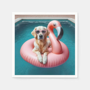 Golden Retriever In Flamingo Pool toy Napkin
