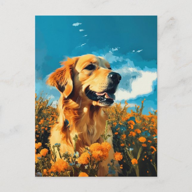 Golden Retriever in Floral Fields - Carte postale (Devant)