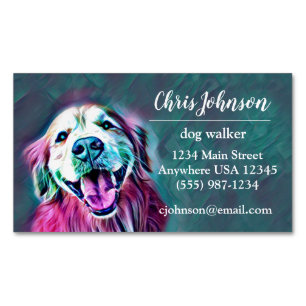 Golden Retriever in Neon Colours Dog Walker Magnetic Business Card
