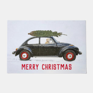 Golden Retriever in Old Car Doormat