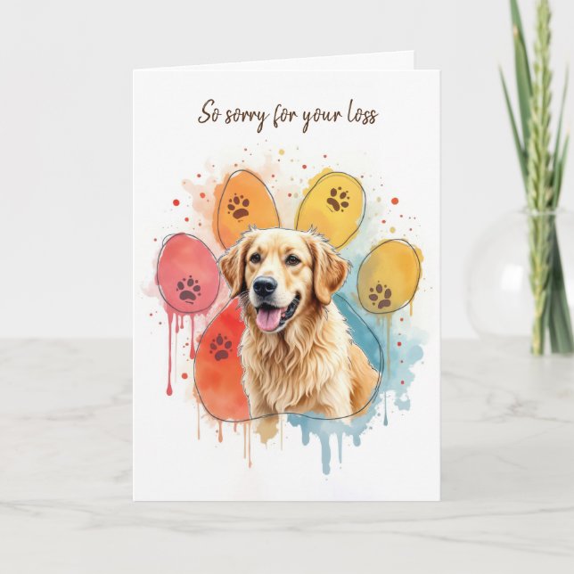 Golden Retriever in Paw Print Card (Front)