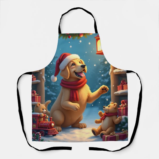 Golden Retriever in Santa’s Workshop Christmas Apron (Front)