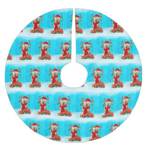 Golden Retriever in snow with Christmas gifts Brushed Polyester Tree Skirt