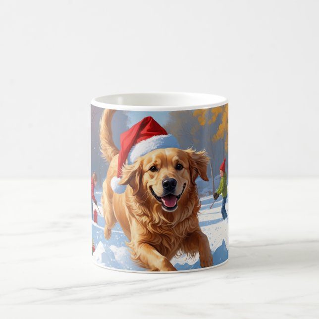 Golden Retriever in Snow with Christmas Hat Coffee Mug (Center)