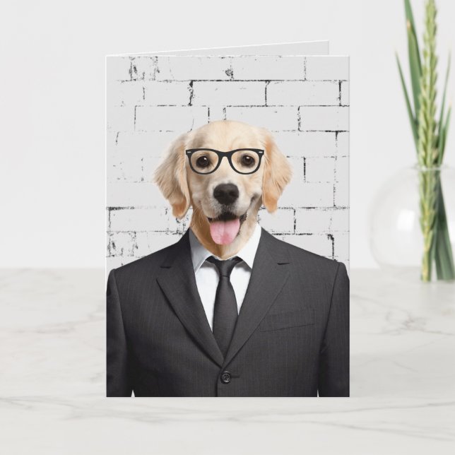 golden retriever in suit and glasses card (Front)