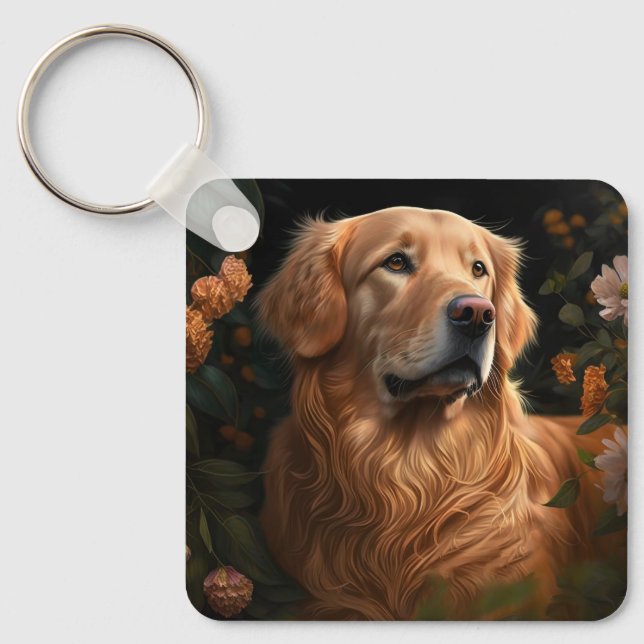 Golden Retriever in the Garden - Keychain (Front)