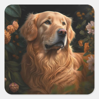 Golden Retriever in the Garden - Sticker 