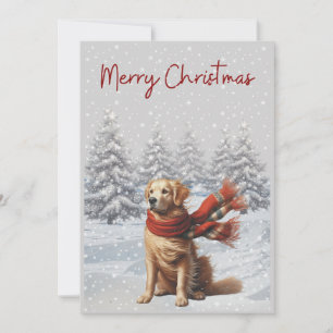 Golden Retriever in the snow Christmas card