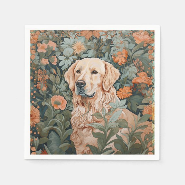 Golden Retriever in the Style of William Morris Napkin (Front)