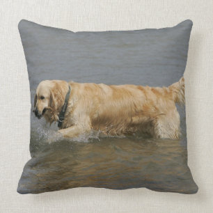Golden Retriever in Water Throw Pillow